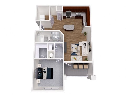 Floor plan for 1 bed, 1 bath, 766 sqft